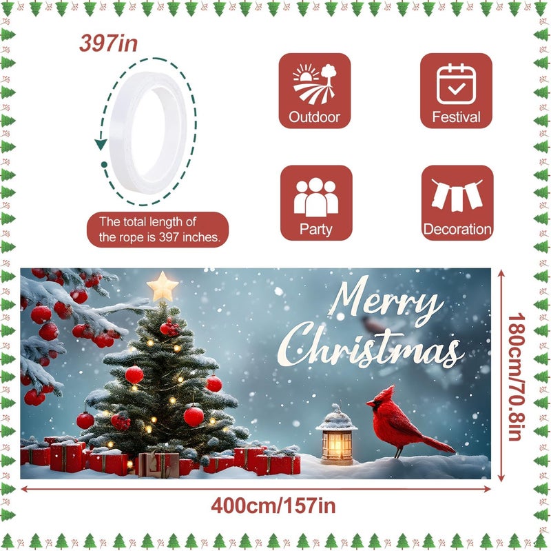 ANNA QUEEN Christmas Garage Door Banner 6x13FT, Cardinal Bird & Ornament Christmas Tree Scene, Large Outdoor Garage Door Cover for Holiday Yard Decorations, Winter Snow Xmas Party Backdrop - Image 4